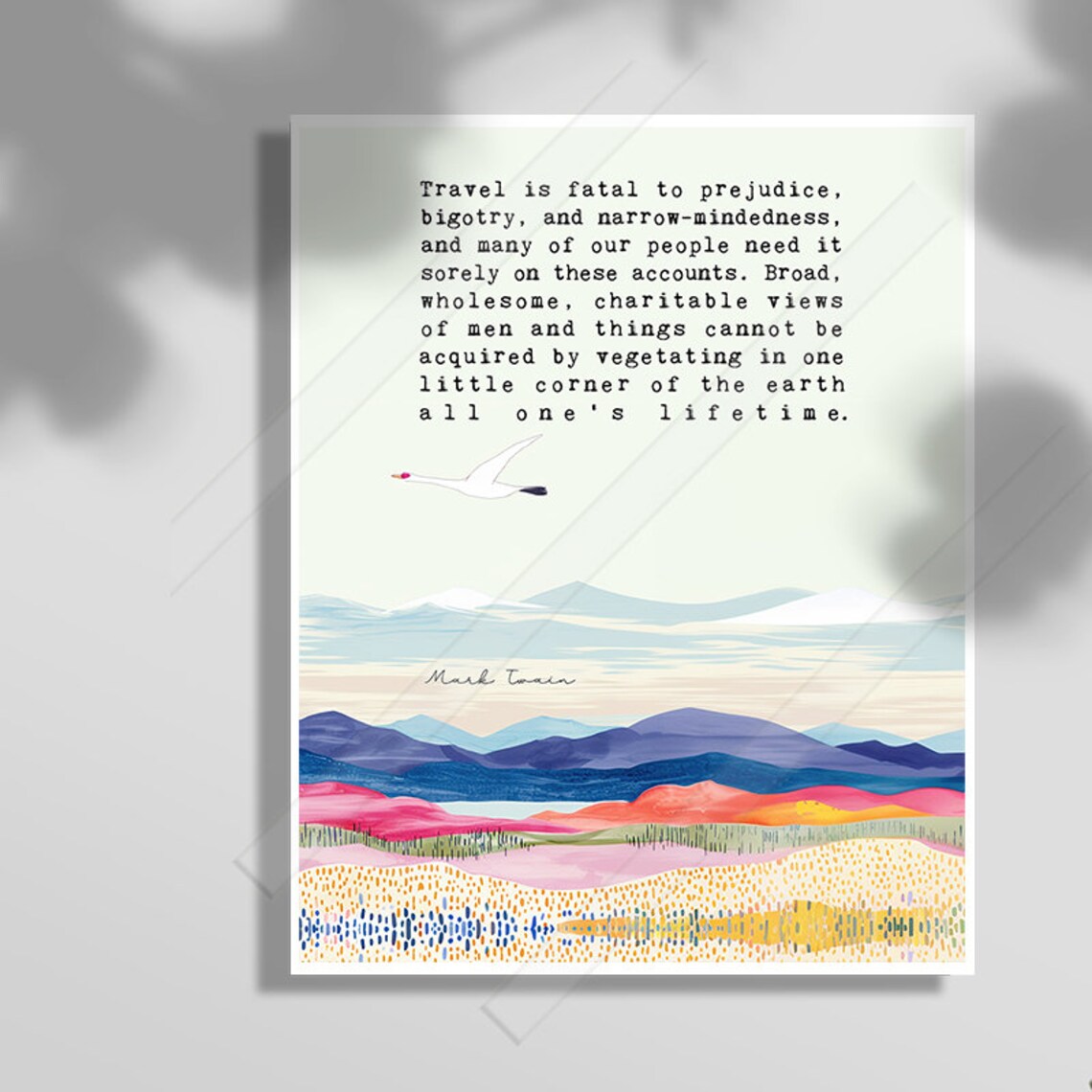 Mark Twain-Inspired Travel Quote Art Print for Office