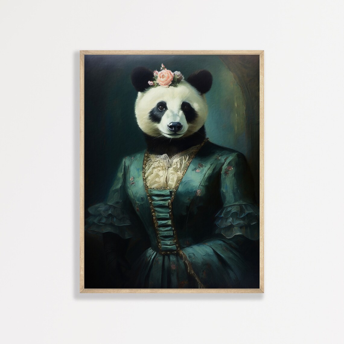 Victorian Panda, Moody Dark Academia Art Print