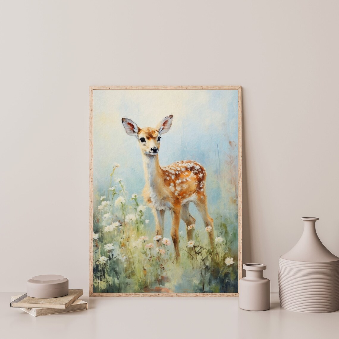 Fawn Nursery Print, Muted Vintage Pastel Art Print - Image 3