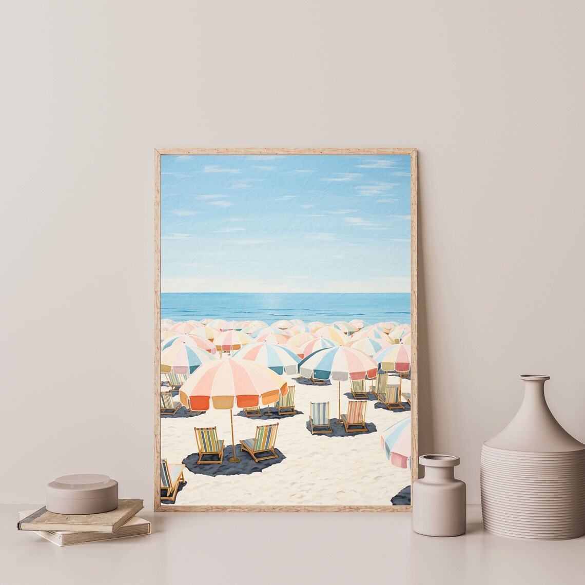 Retro Beach Umbrellas Art Print, Coastal Minimalist - Image 3