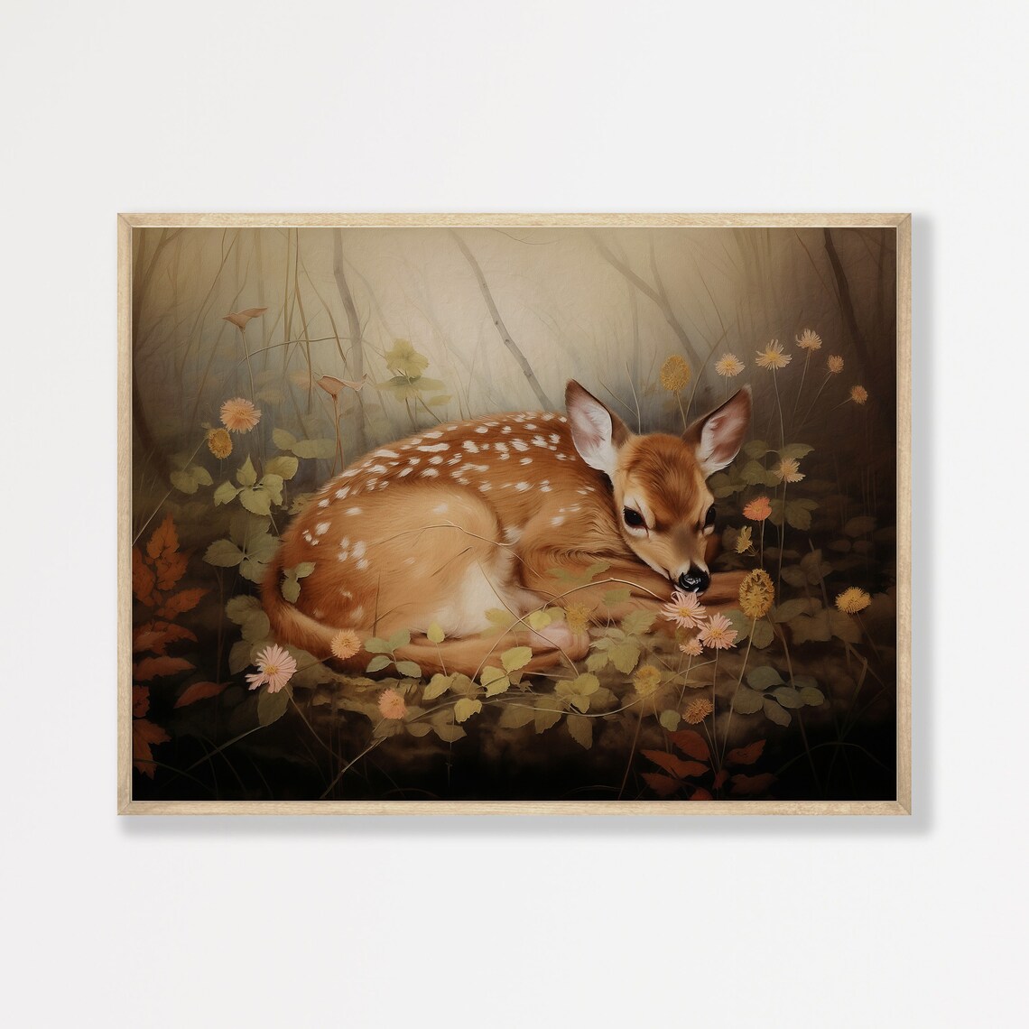 Vintage Fawn Art Print, Rustic Cottagecore Poster