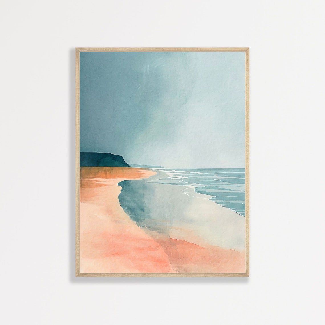 Abstract Peach Beach Teal Waves Misty Shoreline Coastal Poster