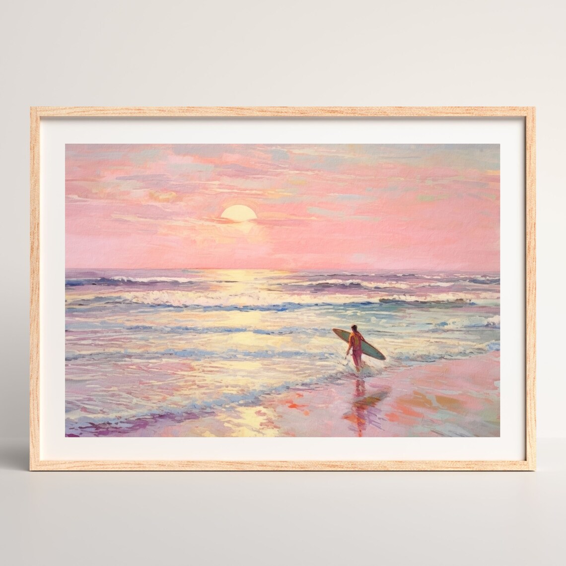 Pastel Surfing Seascape Art Print, Girly Apartment Decor - Image 2