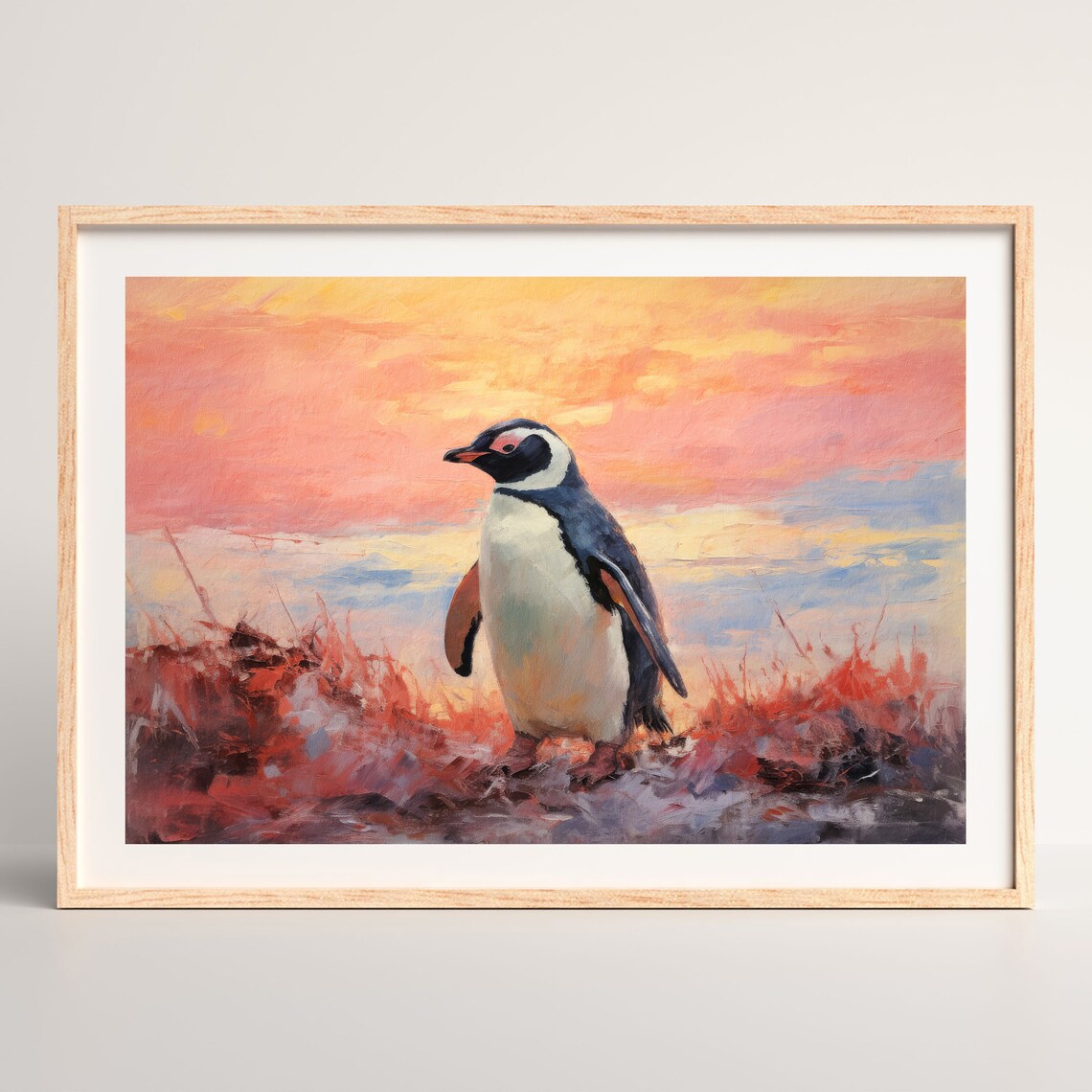 Pastel Penguin Retro Oil Painting Nursery Art Print - Image 2