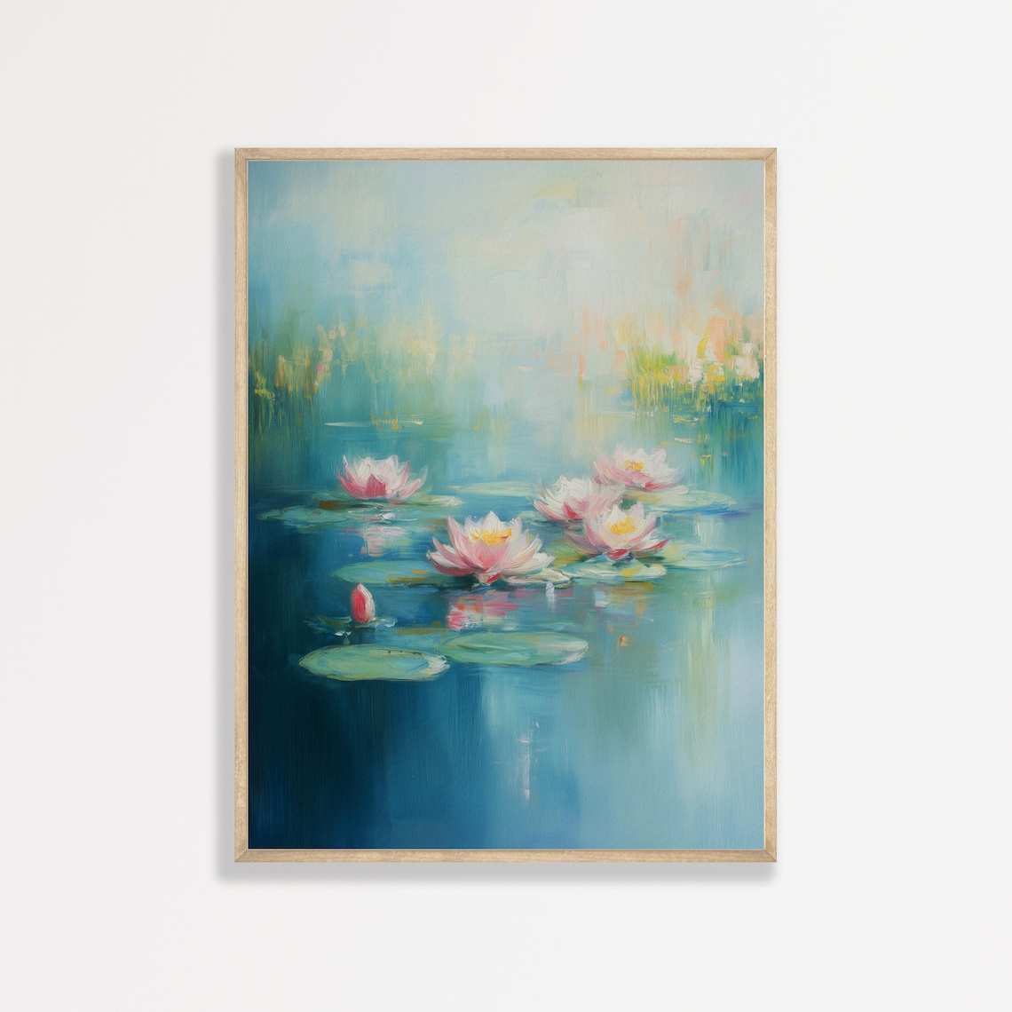 Water Lily Pond Pink Blossoms Impressionist Lake Floral Art Print