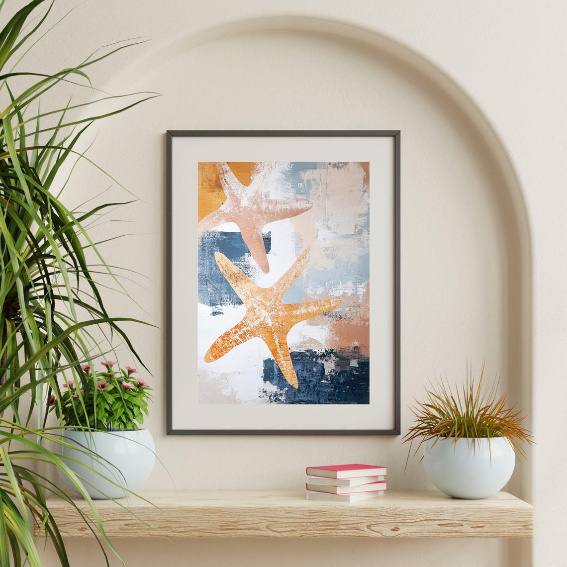 Abstract Starfish Duo Coral Pink Textured Coastal Beach Ocean Poster - Image 2