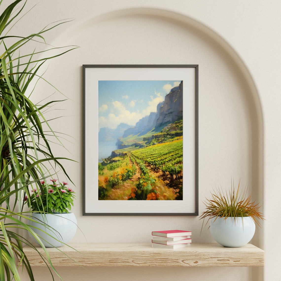 Coastal Vineyard Terraces Cliffs Above Sparkling Sea Travel Poster - Image 2