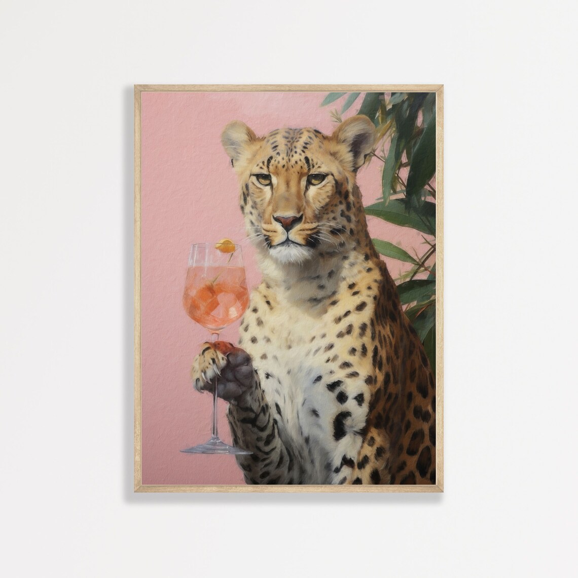 Cheetah Cocktail Retro Bar Cart Decor Art Print