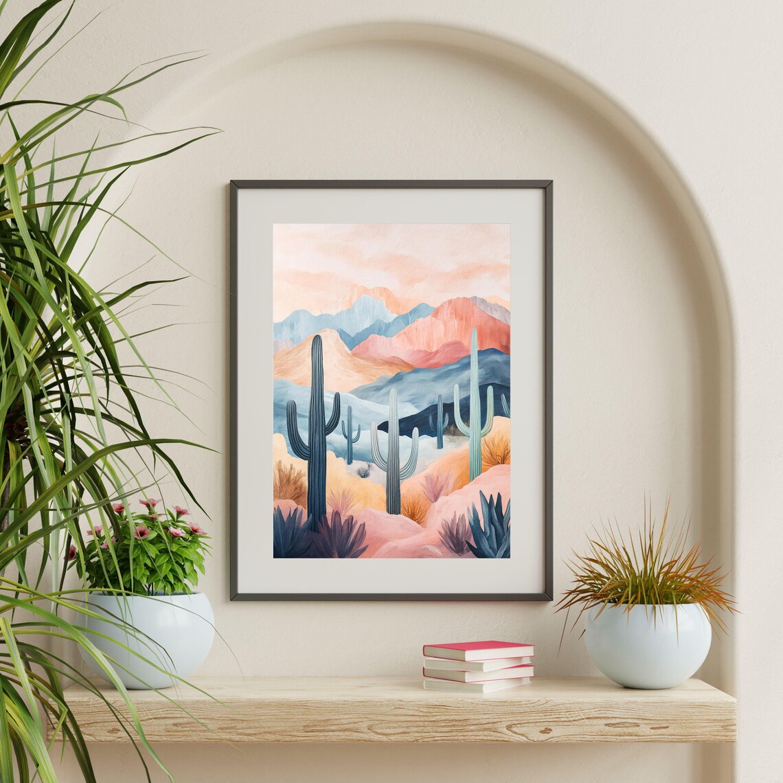 Boho Desert Cactus Minimalist Abstract Landscape Art Print - Image 2