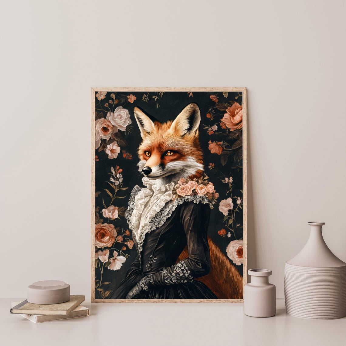 Victorian Fox Painting Vintage Cute Funny Animal Wall Art Antique Dark Moody Home Apartment Decor 1001 - Image 3