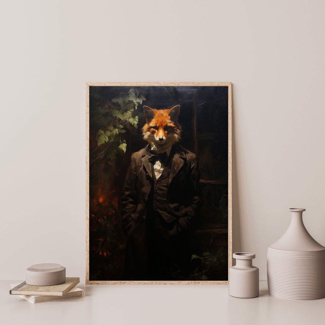 Fancy Fox Painting Moody Dark Cottagecore Decor Funny Dark Academia Wall Art Moody Vintage Antique Aesthetic P 431 - Image 3