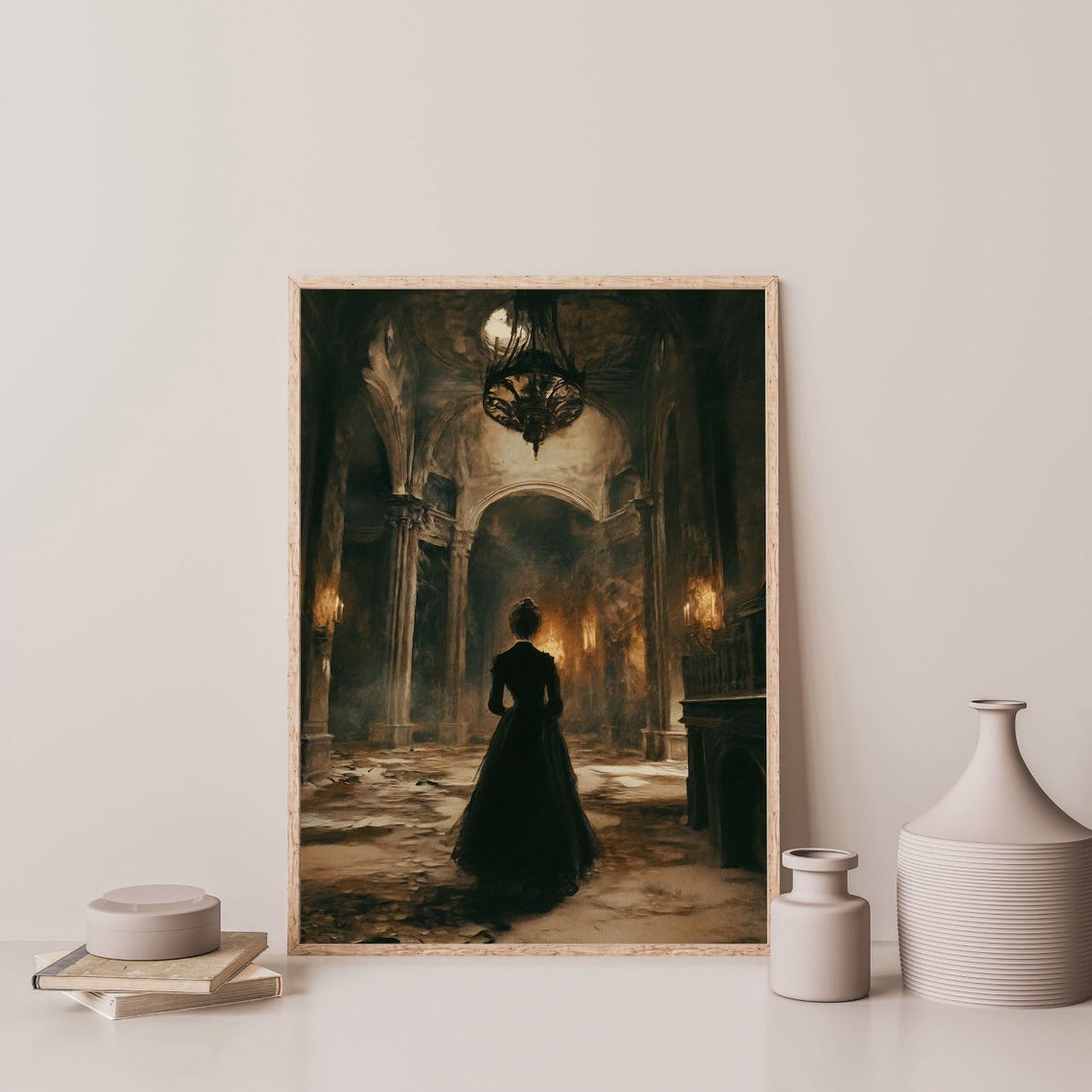 Spooky Vintage Painting Rustic Neutral Dark Academia Decor Antique Moody Wall Art Print Living Room Office Decor 1027 - Image 3