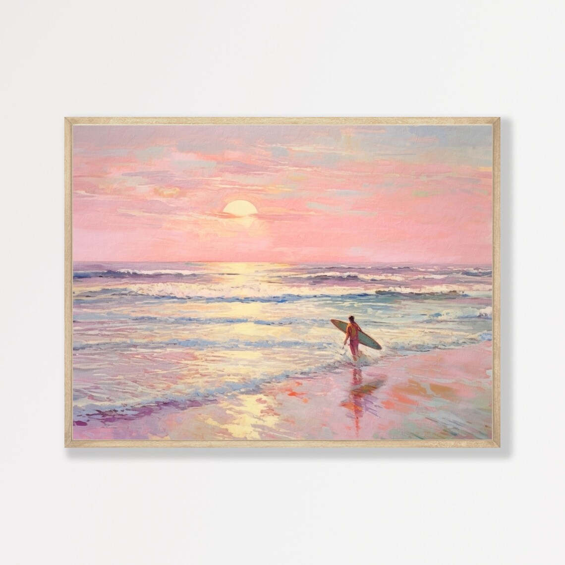 Pastel Surfing Seascape Art Print, Girly Apartment Decor
