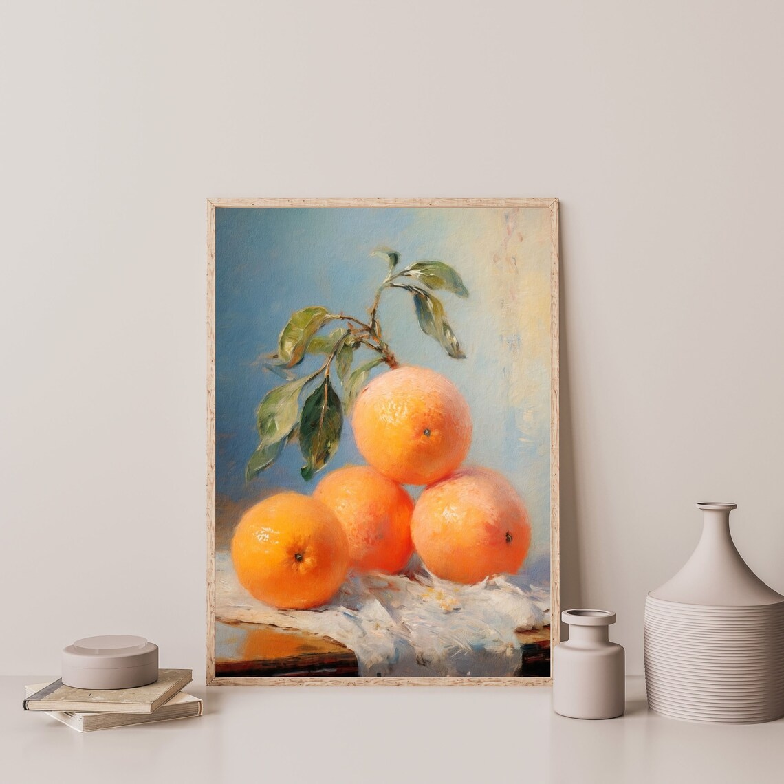 Retro Oranges Still Life Oil Painting, Kitchen Art Print - Image 3