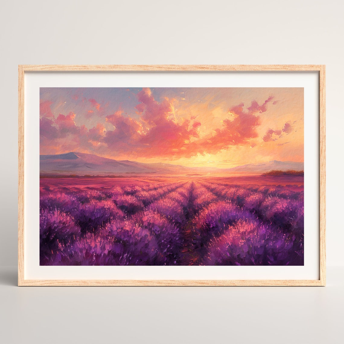Lavender Field Sunset Purple Rows Mountain Horizon Travel Poster - Image 2