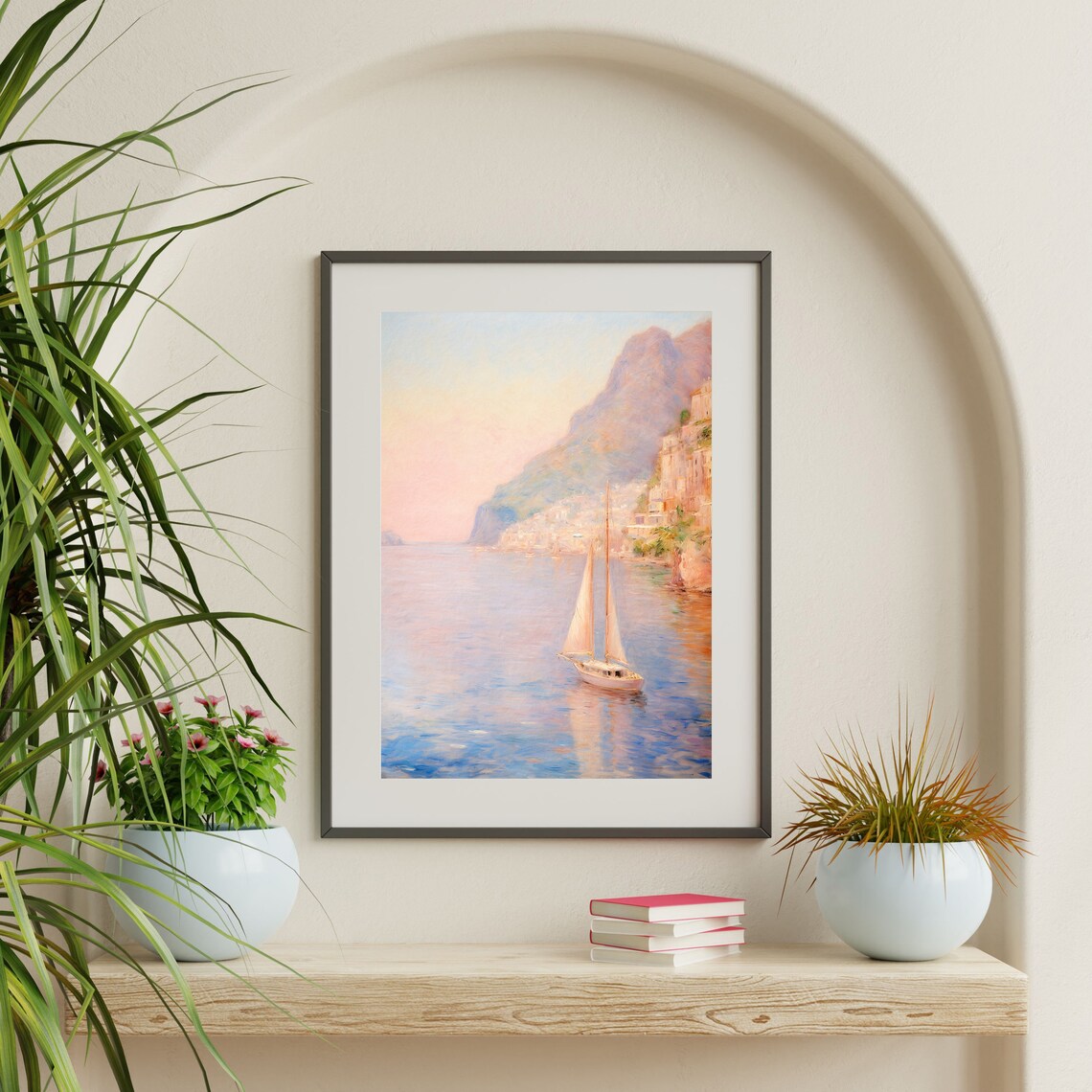 Sailboat Painting, Retro Italian Coastal Art Print - Image 2
