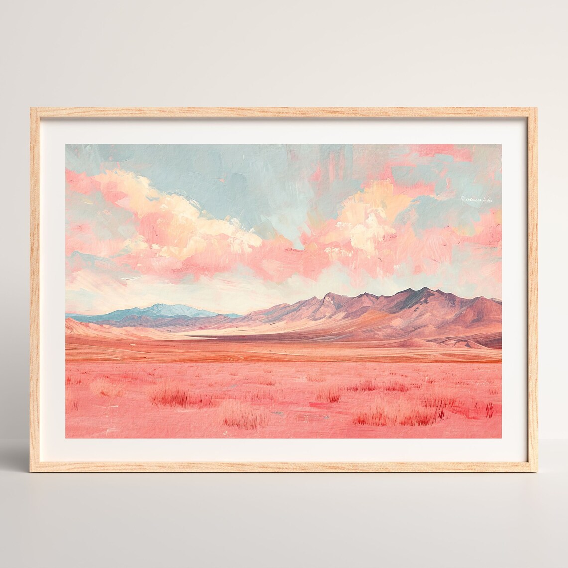 Retro Western Desert Landscape Art Print, Pastel Pink - Image 2