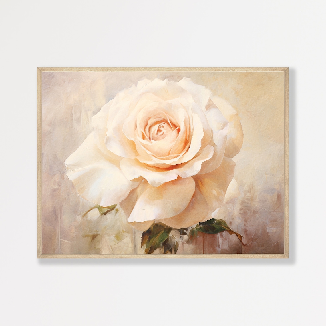 Cream White Rose Close Up Soft Vintage Floral Oil Painting Print