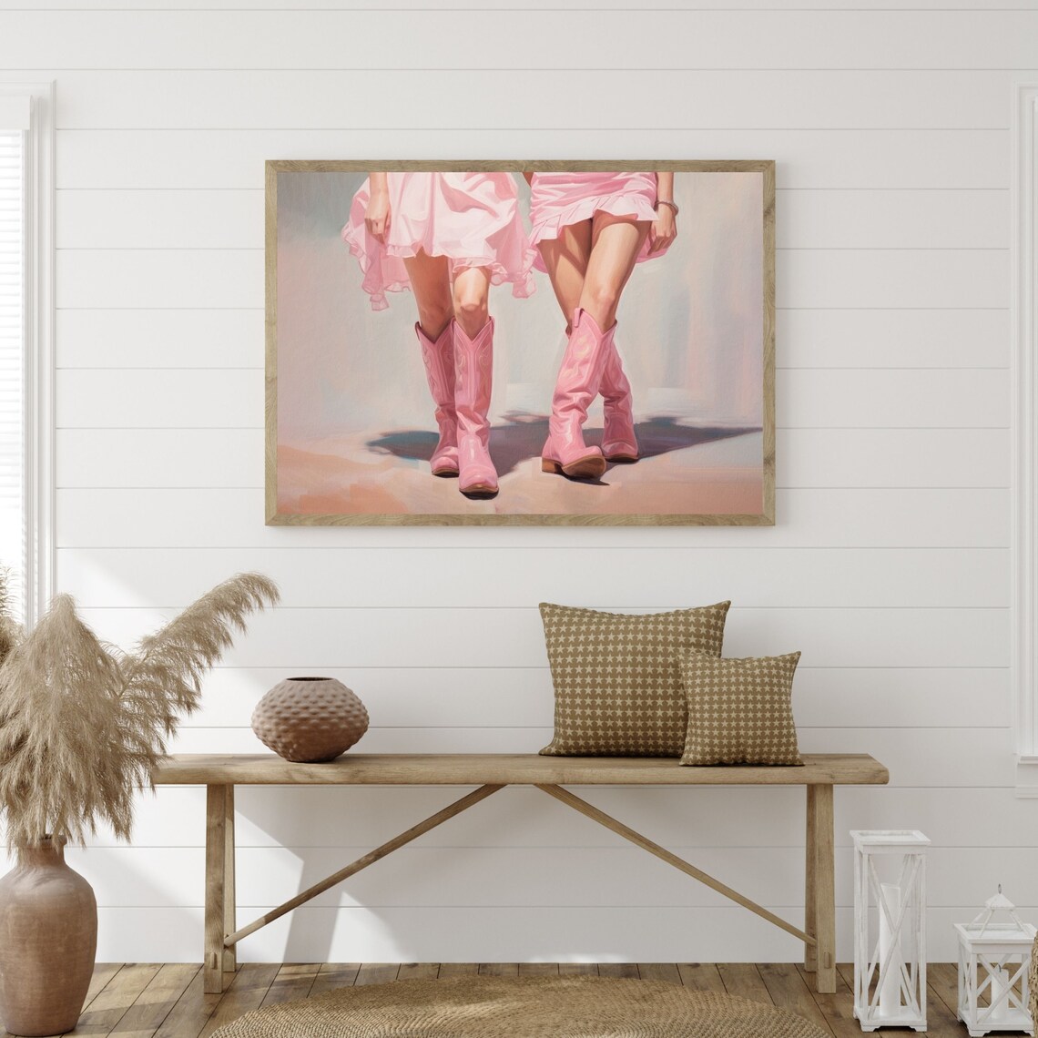 Pink Cowgirl Retro Western Oil Painting Art Print - Image 3