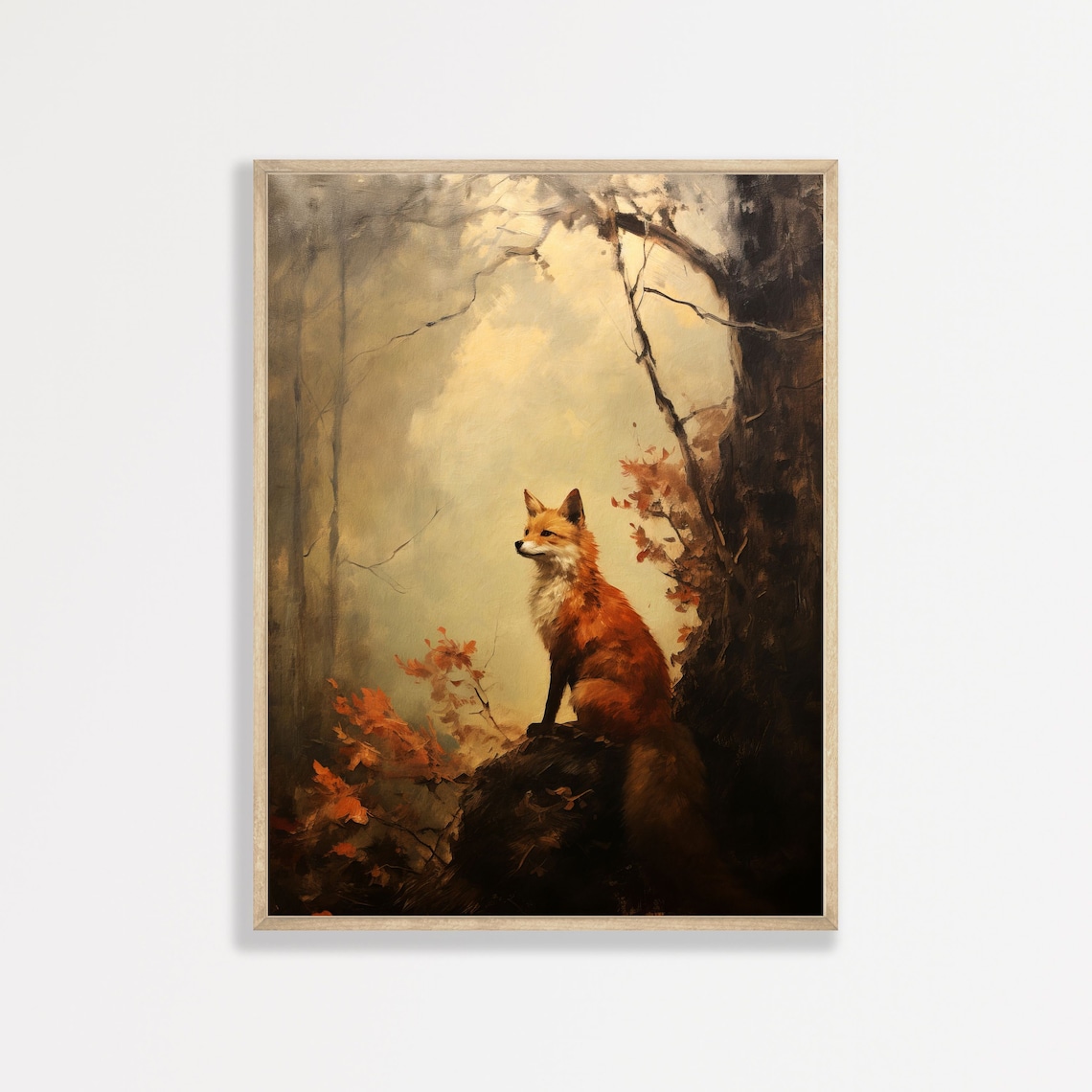 Dark Fox Painting, Gothic Cottagecore Art Print