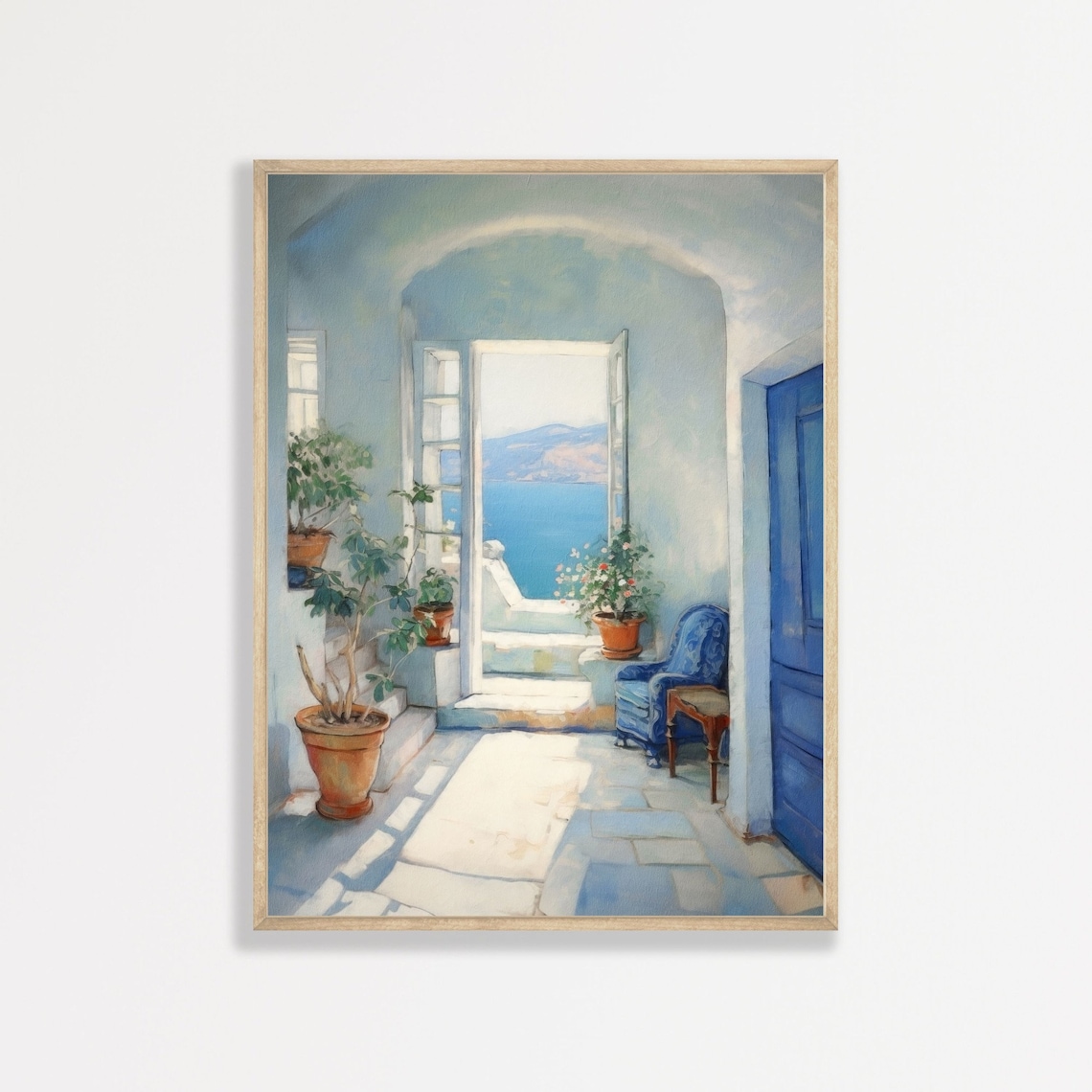 Greece Retro Santorini Mykonos Travel Poster Print