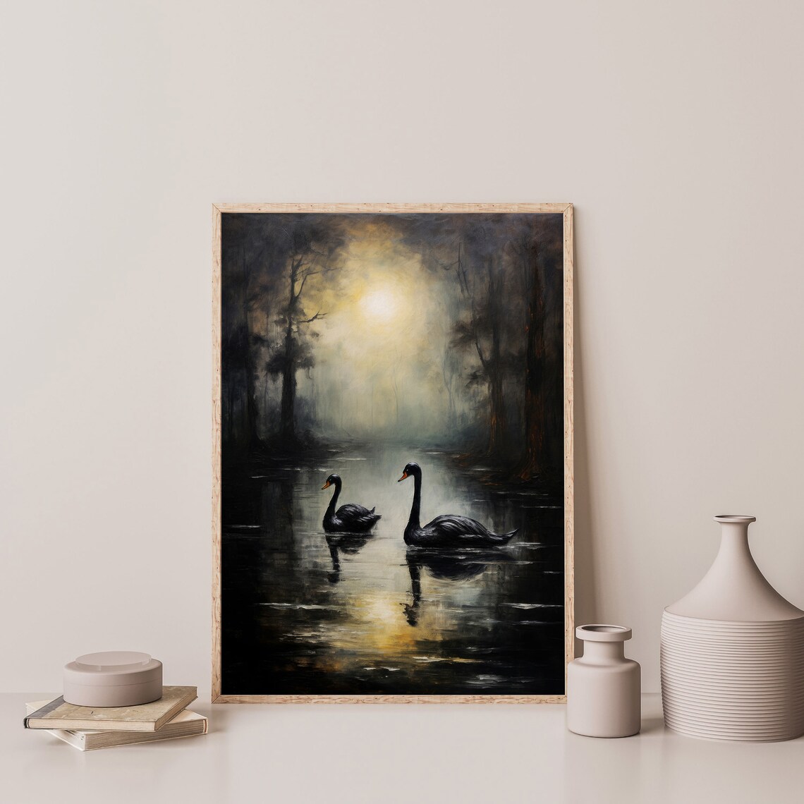 Black Swan Painting, Dark Vintage Gothic Art Print - Image 3