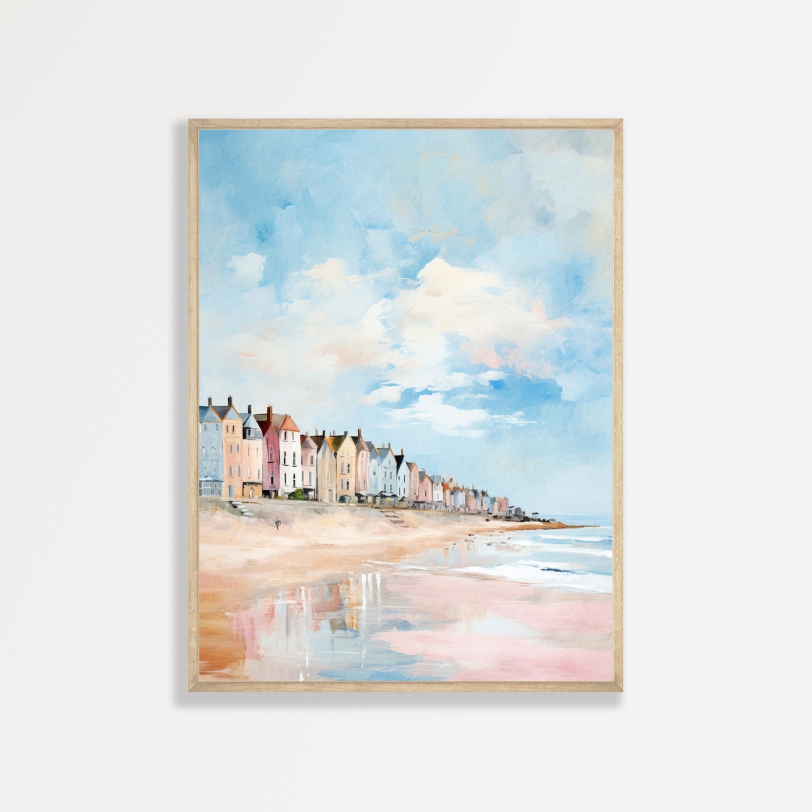 Retro Coastal Town, Minimal Beach Homes Art Print