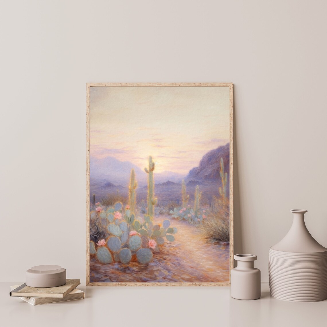 Retro Desert Cactus Landscape Art Print, Girly Aesthetic - Image 3