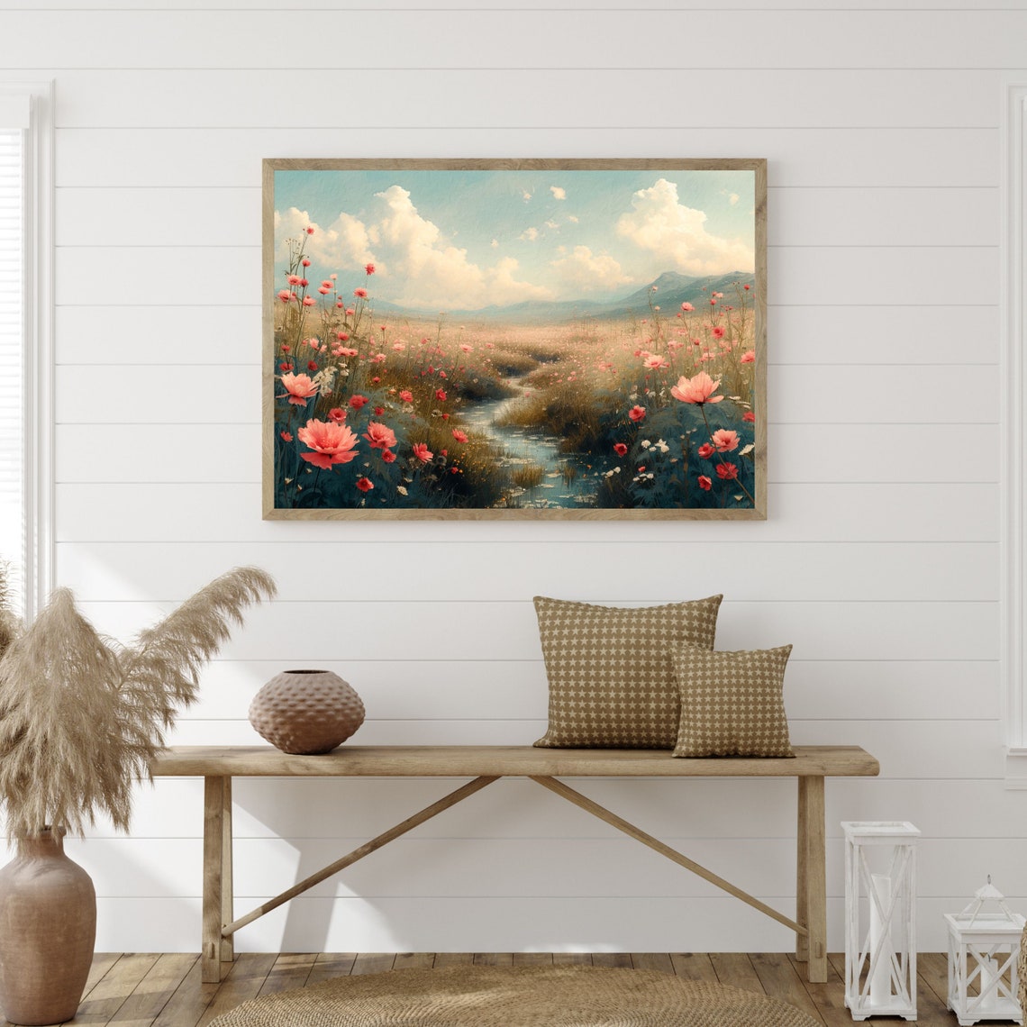 Pink Wildflowers Stream Mountain Meadow Vintage Landscape Poster - Image 3