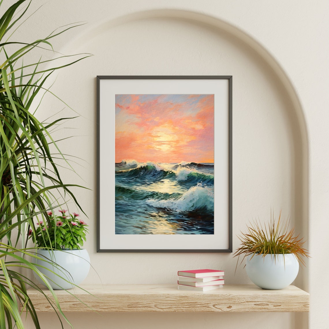 Ocean Waves Sunset Coastal Pastel Sky Seascape Beach Painting Poster - Image 2