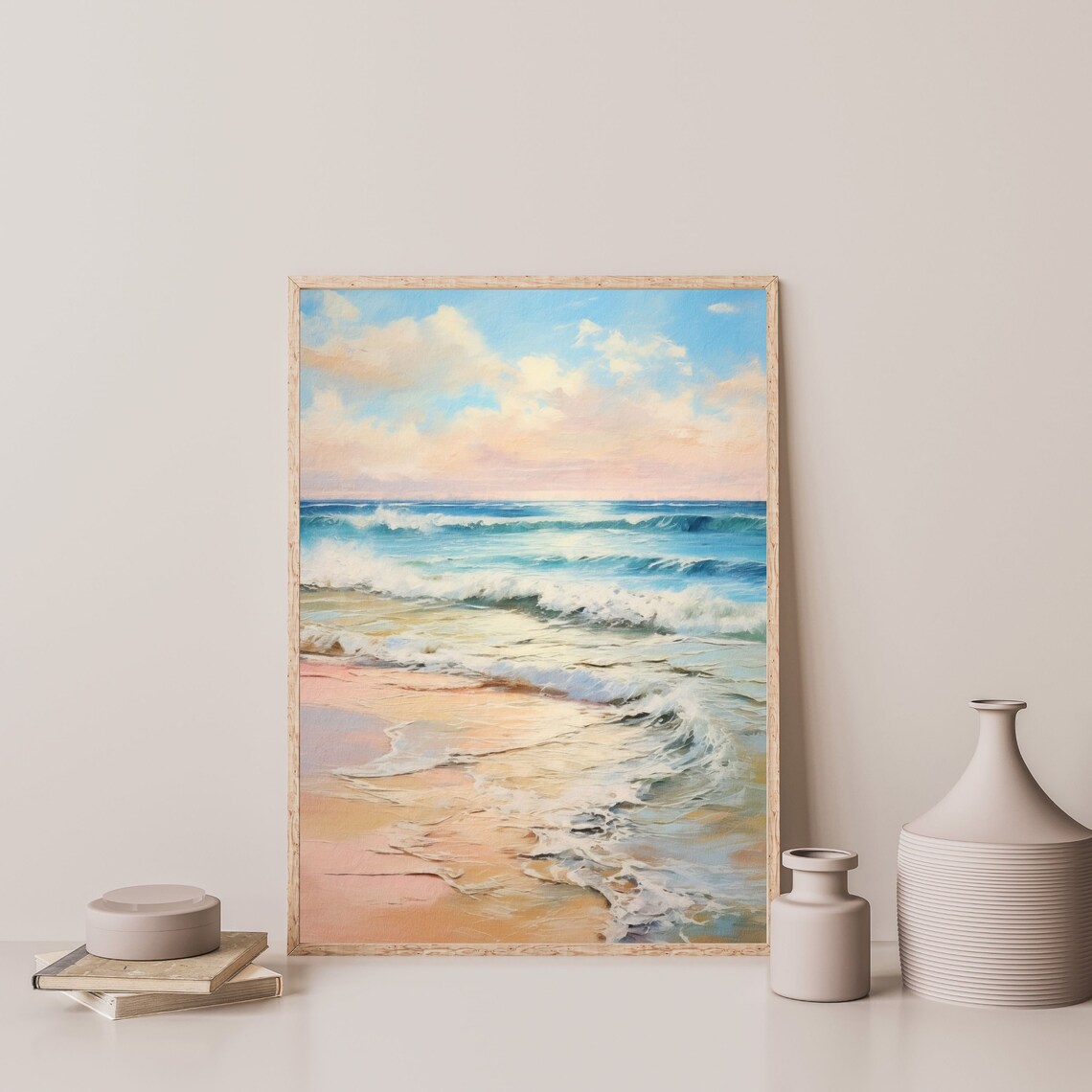 Coastal Waves Retro Seascape Art Print, Vintage Beach - Image 3
