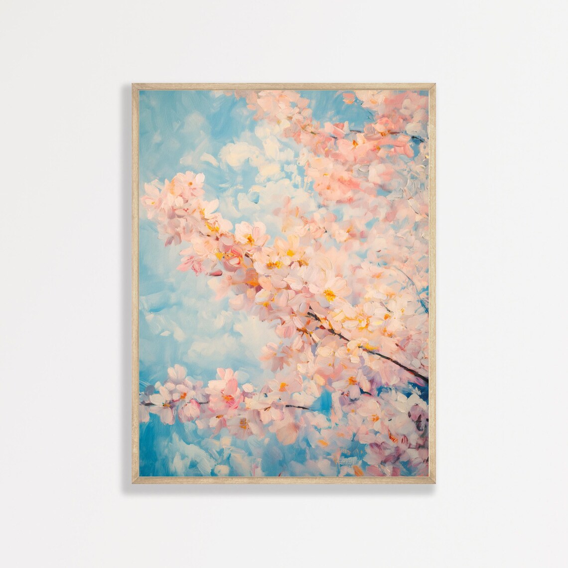 Cherry Blossoms Bright Blue Sky Spring Bloom Floral Painting Poster - Image 3