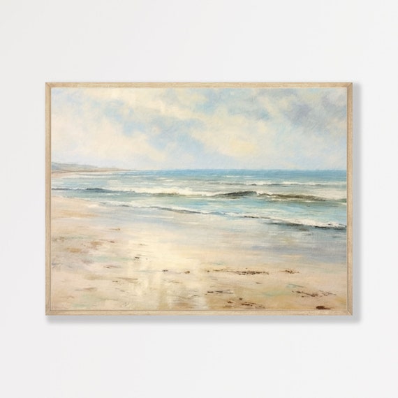 Muted Ocean Seascape, Retro Coastal Beach Art Print