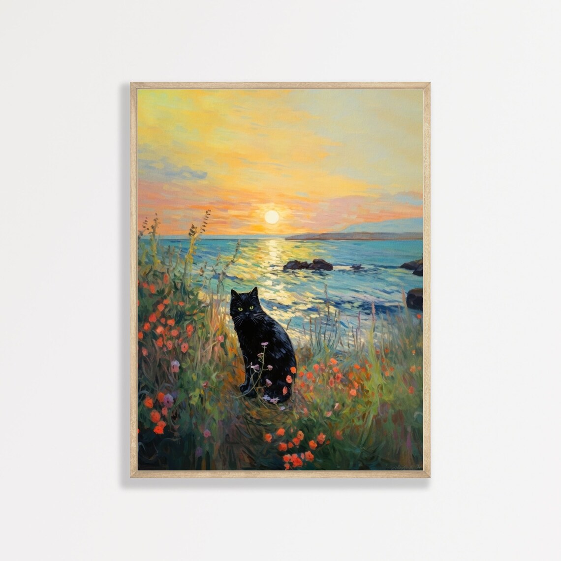 Monet-Inspired Cat Coastal Seascape Wall Art Print