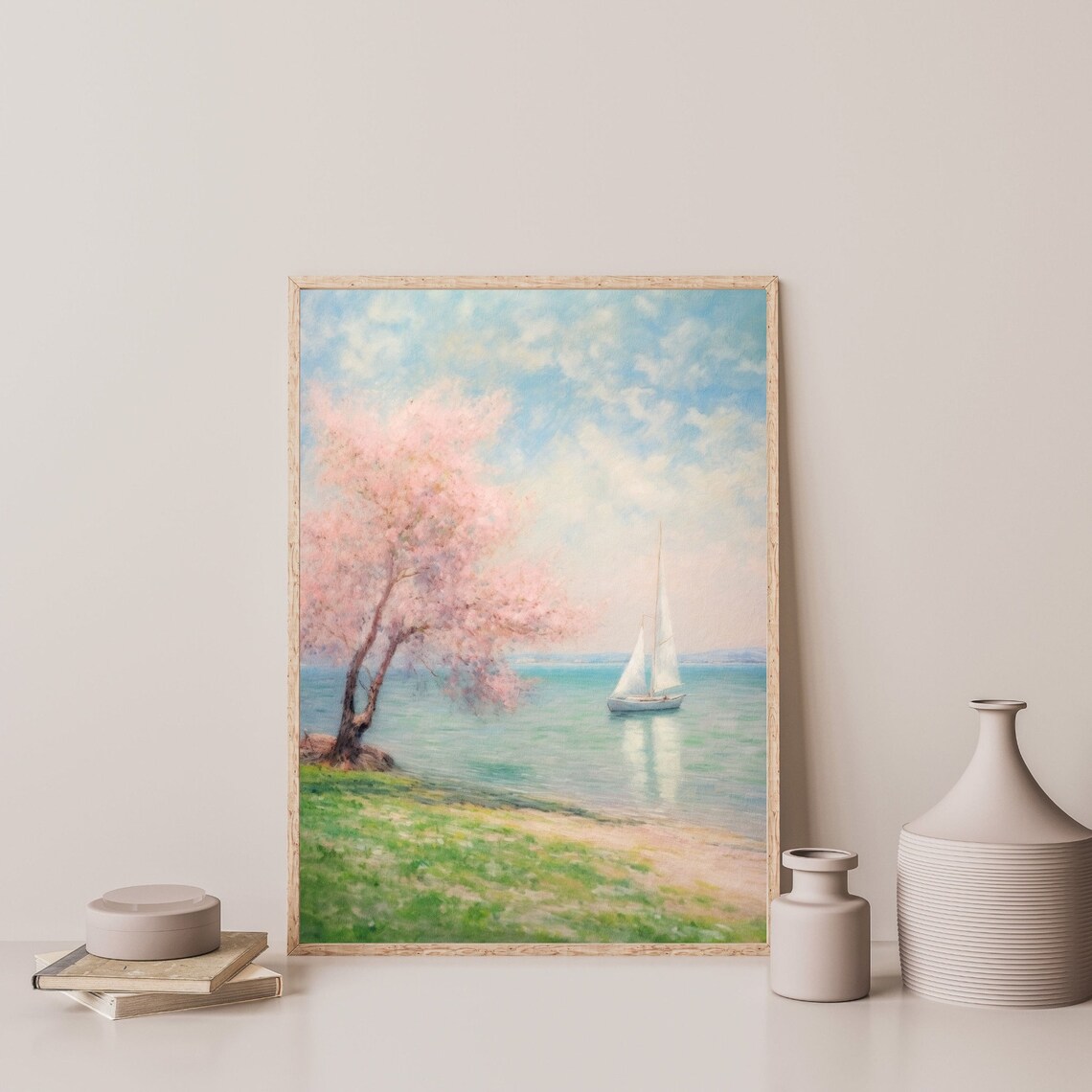 Retro Sailboat Spring Nautical Landscape Art Print - Image 3