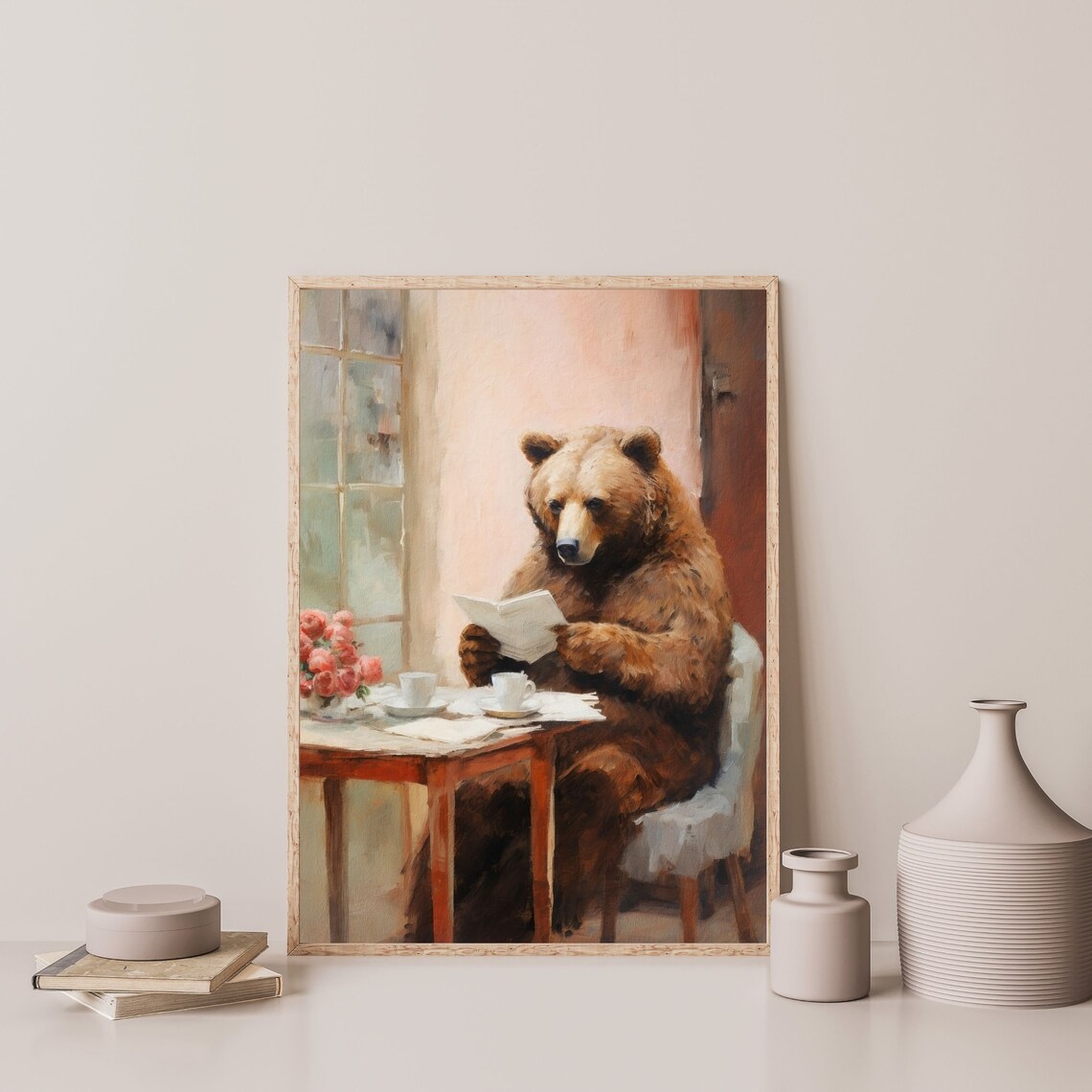 Reading Brown Bear Cute Funny Kids Room Art Print - Image 3