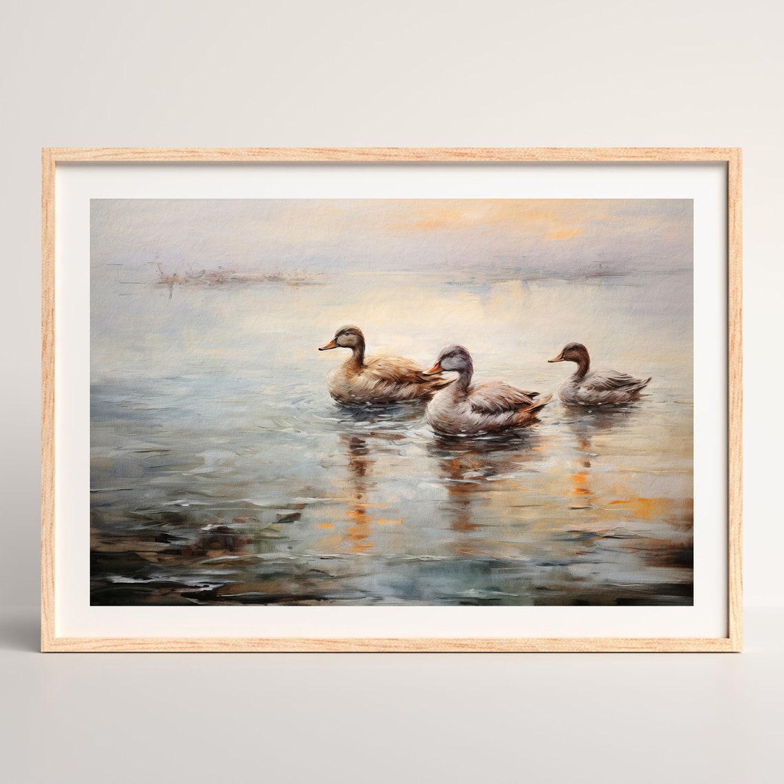 Three Ducks Calm Lake Soft Sunset Reflections Rustic Waterfowl Poster - Image 2