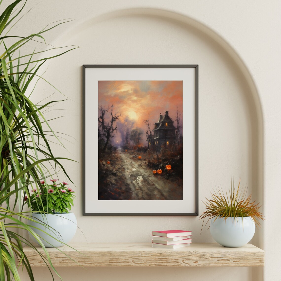 Autumn Evening Halloween Oil Painting Poster, Retro Landscape - Image 2