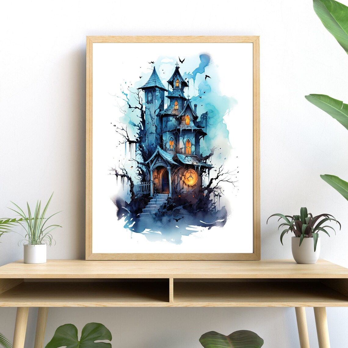 Haunted Mansion Watercolor, Spooky Halloween Decor