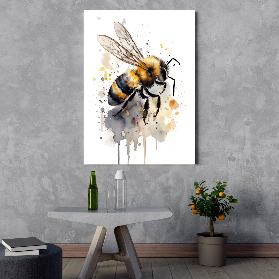 Bee Watercolor Art Print, Modern Nature Decor - Image 3