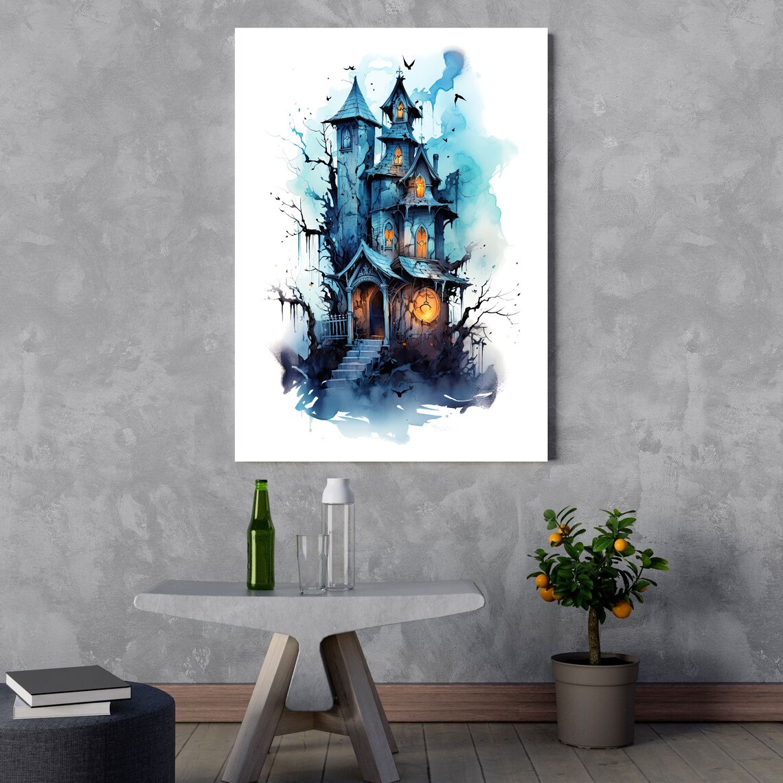 Haunted Mansion Watercolor, Spooky Halloween Decor - Image 3
