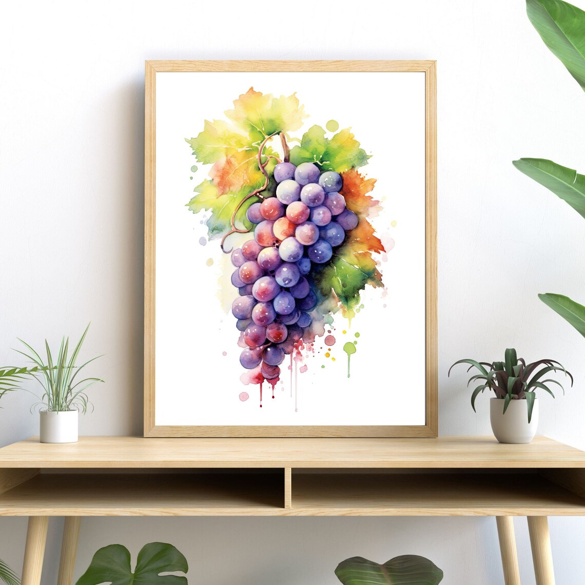 Grapes Cluster Watercolor Art, Kitchen Wall Decor