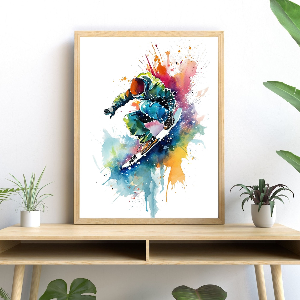 Snowboarder Watercolor Art Print, Winter Decor