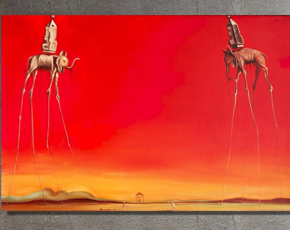 Salvador Dali Elephants Long Legged Red Sky Surrealist Poster