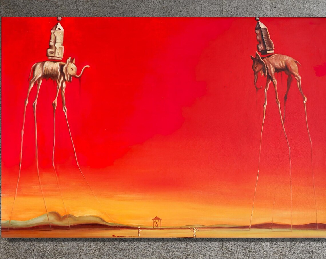 Salvador Dali Elephants Long Legged Red Sky Surrealist Poster