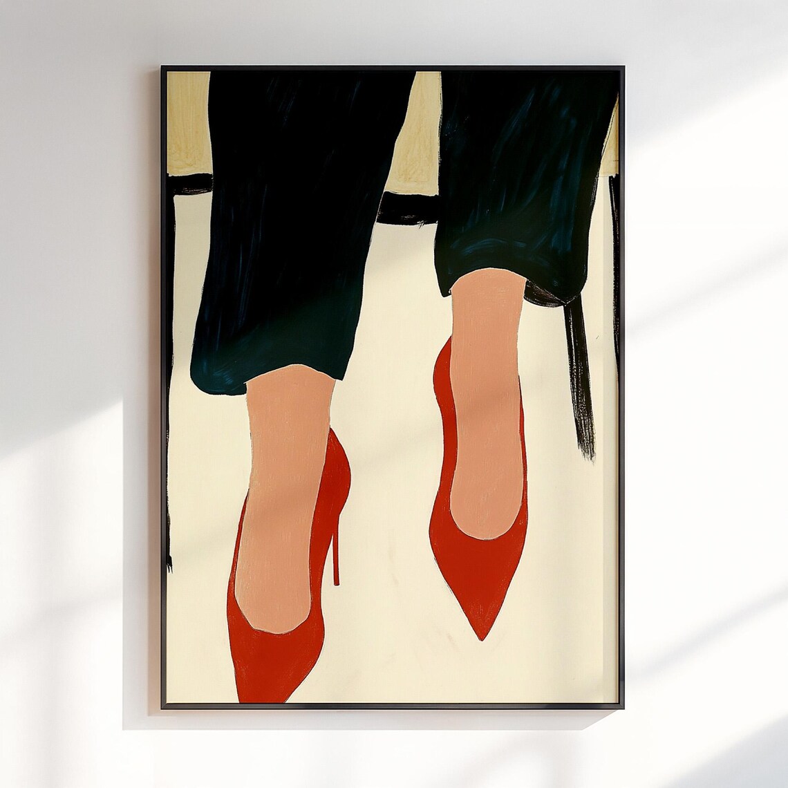 Woman In Black Trousers And Bold Red High Heels Fashion Art Poster