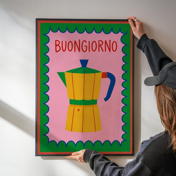 Buongiorno Poster Kitchen Wall Art Funny Food Print Croissant Decor For Dining Room Or Chef Gift Colorful Artwork