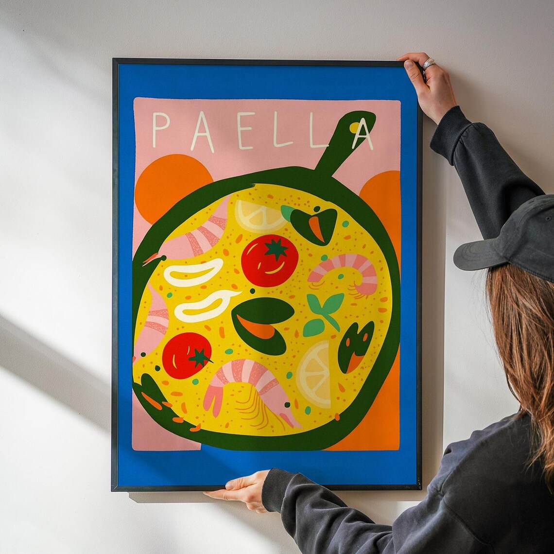 Giant Colorful Paella Pan With Shrimp and Mussels Kitchen Poster