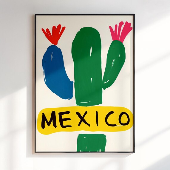 Mexico City Wall Art Maximalist Print Colourful Preppy Pink Trendy Busy