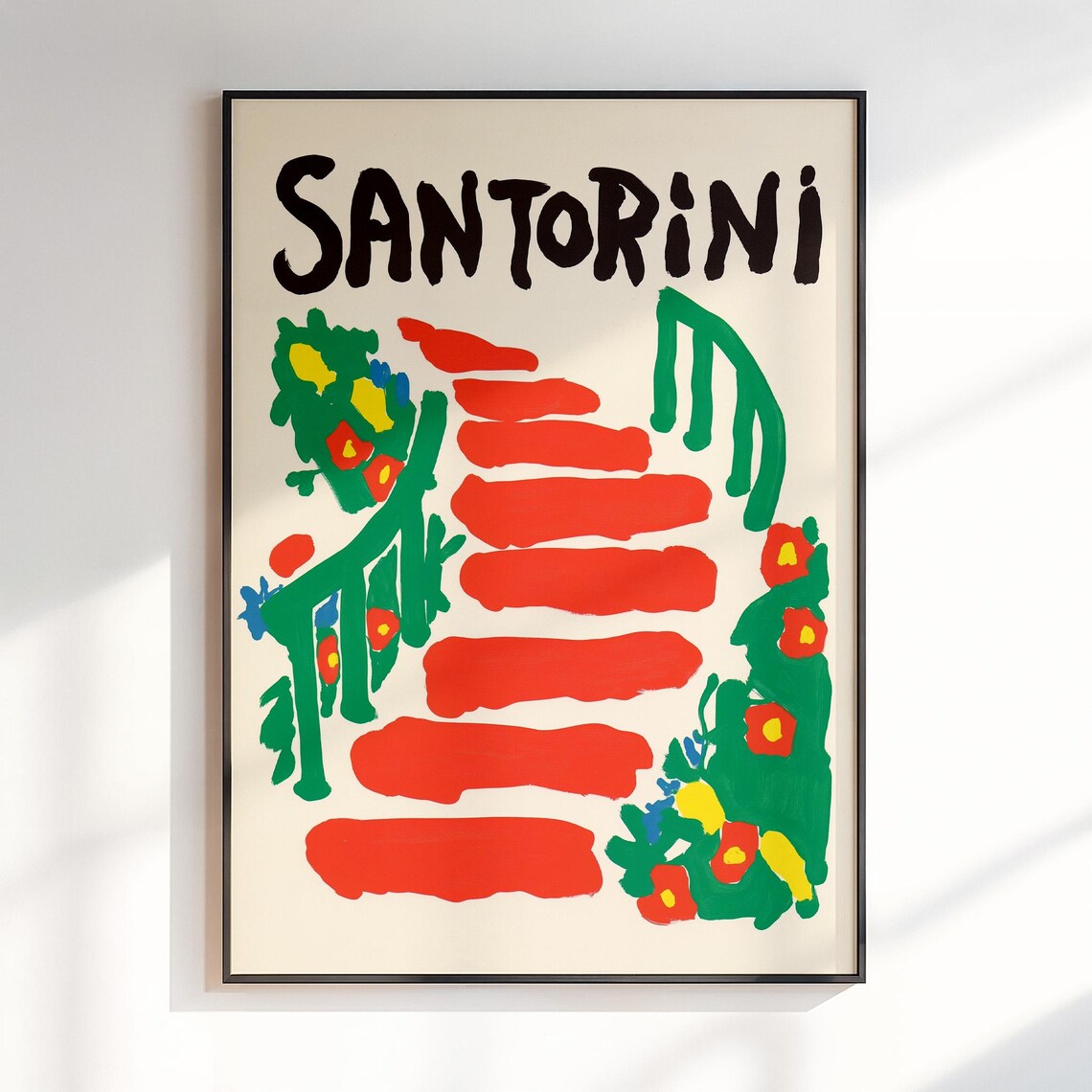 Santorini City Art Print, Maximalist Greece